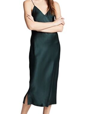 Cami NYC Raven Silk Slip Midi Dress in Holly Green Small $295